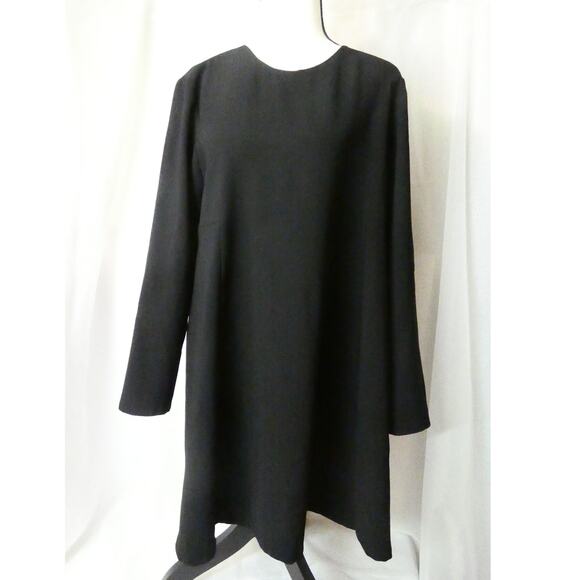 Zara Woman Large Black Dress Open Slit Back Flowy Long Sleeves Midi - Picture 1 of 6